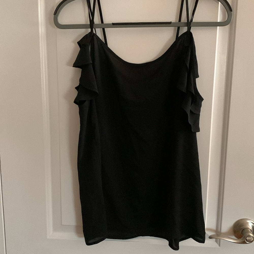 Express Black Ruffle Cold-Shoulder Lace-Up Tank - Picture 4 of 5